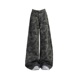 กางเกงยีนส์ทรงหลวมเอวสูงสไตล์อเมริกัน ทรงตรง ทรงหลวม สำหรับผู้หญิง ฤดูร้อน 2025 กางเกงยีนส์ทรงหลวมสไตล์ฮิปฮอป