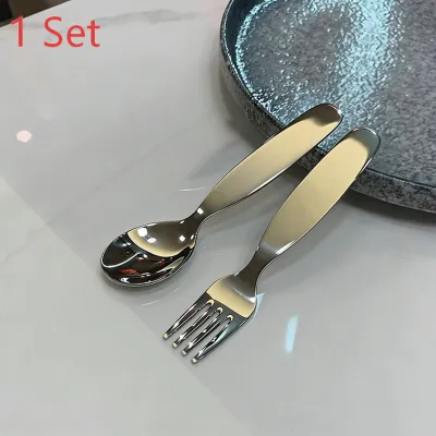 Stainless Steel Spoon Fork Set Short Handle Childrens Tableware Household Baby Food Spoon Soup Spoon