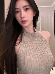 chaqi | Korean Style Sleeveless Knitted Vest Womens Summer New High Waist Backless Twist Rope Necklace Fashionable Neck Hanging Design