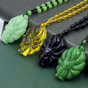 (With Rope）Natural Glass Nine-Tailed Fox Pendant Black Obsidian Necklace for Women Symbolizes Love Brings Good Luck Necklace For Men