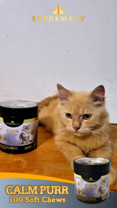 Supremacy CalmPurr Calming Chew for Cats Natural Anxiety & Stress Relief Formula Helps Reduce Nervousness Aggression & Restlessness Supports Relaxation Mood Balance & Emotional Wellness Aids in Pain & Inflammation Relief Gentle Fast-Absorbing Safe for Cat
