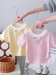 Short-sleeve Faux Two-piece Girls T-shirt Stylish Cute Fashionable