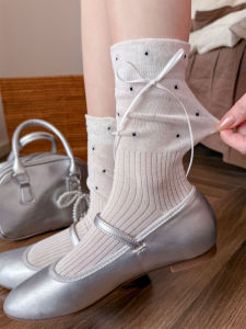 JIFANPAUL | Vớ Mỏng Mid-Calf Thiết Kế Nơ Chấm Bi Cho Bé Gái