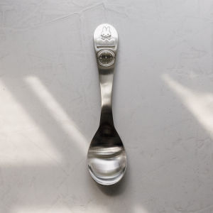 18-10 Stainless Steel Retro Embossed Rabbit Clock Dessert Spoon Watermelon Spoon Wide Handle Thick Material Kids Cute Meal Spoon