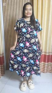 Daster Kekinian Terbaru Busui Rayon Premium Lengan Pendek Dress Motif Labubu Viral baju Tidur Wanita Adem