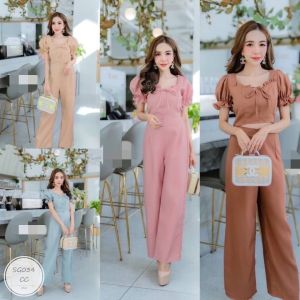 MF034 Set 2 ชิ้น เสื้อแขนพองปลายแขนสม็อก อกจับจีบผูกโบว์ เนื้อผ้าซาร่า + กางเกงขายาว เอวสม็อกหลัง ทรงกระบอกใหญ่ เนื้อผ้าซาร่าเข้าเซท ใส่สวยจบในชุดเดียว นางแบบใส่งานขายจริง ขนาดเสื้อ รอบอก 32-36 ยาว 15 นิ้ว ขนาดกางเกง รอบเอว 26-30 สะโพก 36-4