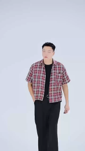 GE Plaid Box Fit Polo for Men Crop Top Boxy Shirts Cotton Short Sleeve Loose Korean Style