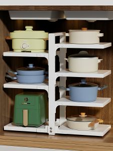 Kitchen Storage Rack Pot Holder Multi-layer Sink Cabinet Organizer Home Use Carbon Steel Pot Stand Counter Corner Shelf
