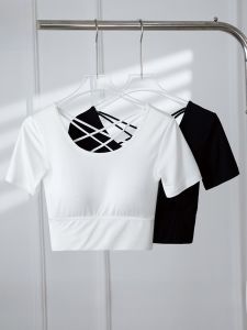 Miiow | Slim Fit Short Sleeve T-Shirt Womens Cross Back Thin Summer Large Size Short Top Cat Person Chest Pad Casual Breathable Tee