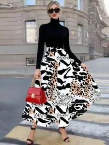 Printed Design fFour Seasons Black and White Leopard Pattern Holiday Style Half Skirt