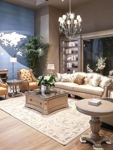 Modern Luxury American Style Solid Wood Sofa Villa Living Room Furniture Creamy French Vintage Fabric Sofa Soft Sponge Filling