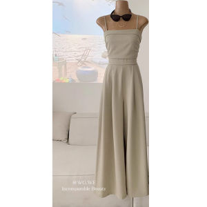 Elegant High Waist Wide Leg Jumpsuit Womens Summer Slimming Drapey Halter Dress Polyester Fiber Long Pants Regular Thickness
