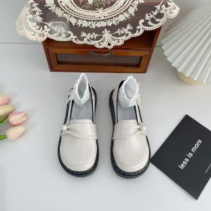 Monsters Caveolae South Korea Chic Black Leather Shoes Cute Preppy Style Thick Sole Harajuku Easiest for Match Womens Big Head Flats