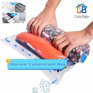 Vacuum Storage Bags with Pump Transparent Folding Compressed Space Saving Vacuum Bag for Clothes Large Travel Container
