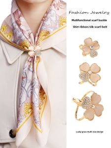 New Arrival Clover Scarf Buckle Multifunctional Trench Coat and Overcoat Belt Fixing Buckle Small Square Towel Shirt Ribbon Knot Buckle