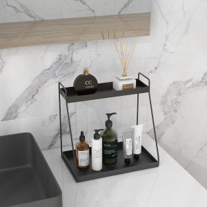 Modern Style Bathroom Vanity Makeup Storage Rack Multi-Layer Organizer Simple Desktop Cosmetic Holder Iron Material No Installation