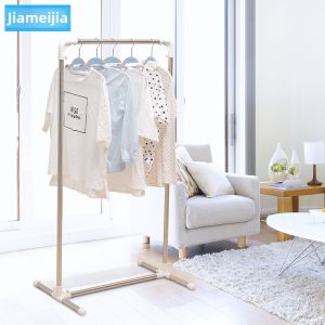 Clothes Hanger Floor Folding Indoor Single Rod Small Movable Balcony Hanger Simple Clothes Hanger Bedroom Hanger