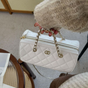 Top Layer Cowhide Bowling Bag Diamond Grid Boston Bag Handbag Shoulder Crossbody Pillow Shaped Bag Soft Leather Purse