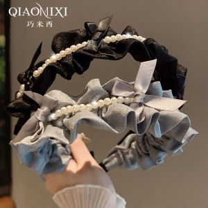 French Vintage Satin Pleated Butterfly Knot Pearl Hairband Princess Style Lightweight Luxury Sweet Versatile Hair Clip for Women