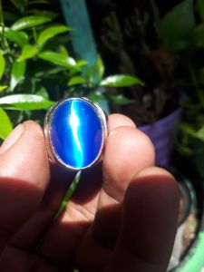 cincin batu cateye matakucing biru 20 mm