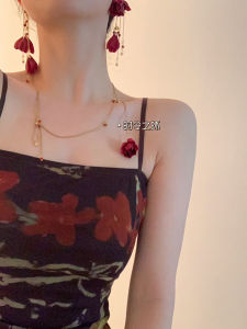 Original Design Long Red Eternal Flower Rose Necklace for Bride New Chinese Style Bone Chain Jewelry Accessory ly out