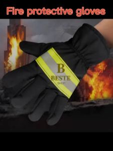 Fire Proof Firefighting Gloves Anti-fire Gloves for Welding Black Reflective Belt Fire Gloves