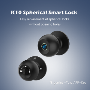 K10 Spherical Round Knob  Smart Lock Tuya Bluetooth Biometric With Fingerprint/Mechanical Key/APP Unlock Easy Replacement