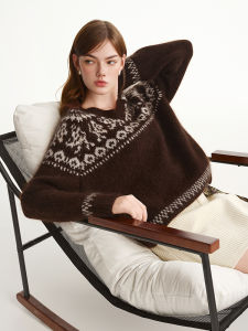DUSHU | Plus Size Snow Pattern Retro Fair Isle V-neck Sweater Winter
