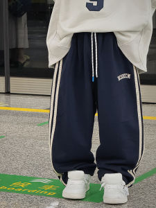 Boys Pure ผ้าฝ้าย ขาตรง หลวม Fit Sports กางเกง เด็ก ลำลอง ยาว กางเกงขายาว ฤดูใบไม้ผลิ ฤดูใบไม้ร่วง แบรนด์แฟชั่น สไตล์เกาหลี