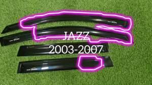 กันสาด คิ้วกันสาด กันสาดประตู คิ้ว ดำทึบ ทรงเรียบ 4 ชิ้น ฮอนด้า แจ๊ส GD Honda Jazz 2003 2004 2005 2006 2007 ใส่ร่วมกันได้ A