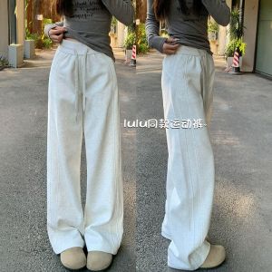 Quần Thể Thao Nữ Lulu Quần Ống Rộng Cạp Cao Mùa Xuân Thu Mỏng Thường Ngày Thẳng Nhỏ Phiên Bản Hẹp Quần Ống Rộng