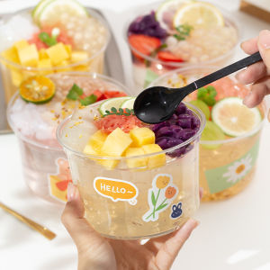 Internet Celebrity Frosted Blossom Special Packaging Bowl Disposable Transparent Box Jelly Yogurt Grass Jelly Fruit Fishing Commercial Cup