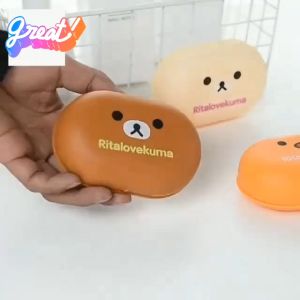 Tempat Sabun Mandi Batang Anti Lengket Motif Karakter Rilakkuma - Kotak Sabun Mandi Batang Rilakkuma - Wadah Penyimpanan Dispenser Sabun