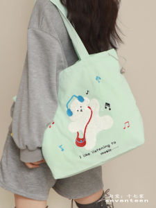 Adorable Cartoon Nylon Single Shoulder Bag Lightweight Drawstring Tote Bag Artistic Versatile New 2025 Fresh Style Youthful