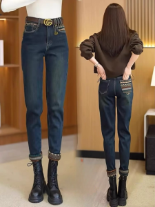 Retro High Waist Casual Jeans Womens Dad Pants Spring Autumn New Style Fashionable Nine Point Pants Design Sense Denim