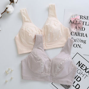 Middle-Aged and Elderly Bra Thin Pure Cotton Wireless Bra Ladieswear Large Size Front Buckle Vest-Style Elderly Sports Underwear