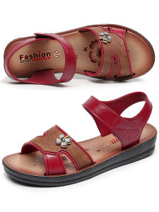 รองเท้าแตะพื้นแบนแบบสวมสำหรับผู้หญิง รองเท้าแตะพลาสติก ทรงหัวมน ระบายอากาศได้ดี ส้นเตี้ย หัวเข็มขัด รองเท้าแตะแบบสวม