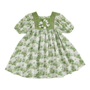 YOEHYAUL | Lolita Style Puff Sleeve Floral Green Summer Dress