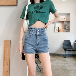 High Waist A-Line Denim Shorts Womens Summer Thin Elastic Slimming Tummy Control Wide Leg Hot Pants Button Zipper Jeans