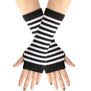 Striped Short Sleeves Lady Children Autumn Spring Cosplay Punk Knit Arm Warmers Elastic Soft Preppy Halloween Fingerless Gloves