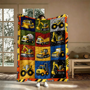 Potdemiel | Construction Trucks Grid Ultra-Soft Fluffy Flannel Blanket Super Cozy Lightweight Bed Blanket for Halloween Sofa Bed Christmas