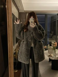 Laid-back Feel Faux Lamb Fur Jacket Womens Mid-Length Eco-friendly Fur Coat Loose Long Hairdresser Outerwear Korean Style