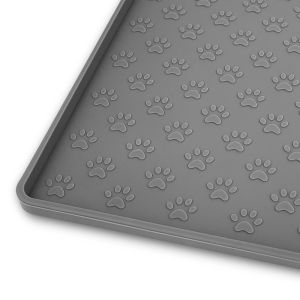 Silicone Paw Print Dog Feeding Mat Anti-Overflow Raised Edge Pet Placemat for Dog Food and Water Bowl