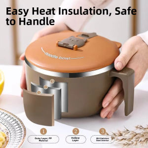 1300ml Bowl Stainless Steel Noodle Bowl with Lid Heat Resistant Instant Noodles Bowls Cooker Tableware Kitchen Accessorie