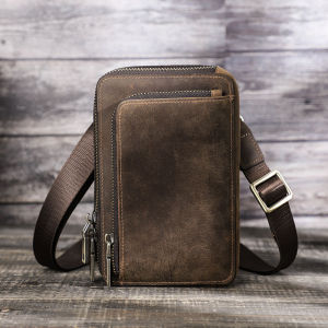 Hiram Nam Da Bò Sáp Ngựa Điên VAI EO gói Crossbody Túi đựng điện thoại túi du lịch thông dụng nhỏ cho 6.7 inch Iphone 12 Max