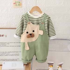 Cute Cartoon Baby Outfit Set Boys Girls Two-Piece Suit Knitted Cotton Spring Autumn Clothes Baby Carrier Pants Ensemble