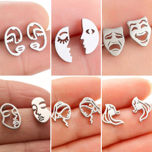 Delicate Women Face Earrings Stainless Steel Hollow Piercing Jewelry Girls Birthday Party Earring Gifts Accessories Wholesale