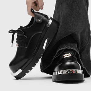 Casual Leather Shoes Mens Trendy Glossy British Style Thick Bottom Heightening Derby Shoes Youth Fashion Single Shoes