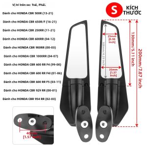 Gương Chiếu Hậu Xe Máy Honda CBR650R F CBR1000RR CBR600RR CBR 250RR 500R Kiểu Cánh Gió Chỉnh Sửa Xoay Được Hợp Kim Nhôm