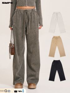 SMFK | Retro Distressed Loose Rope-drawn Faded Sweatpants